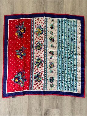Vtg Honey 100% Silk Scarf 30x30" Made In Japan Red Floral Cottagecore boho